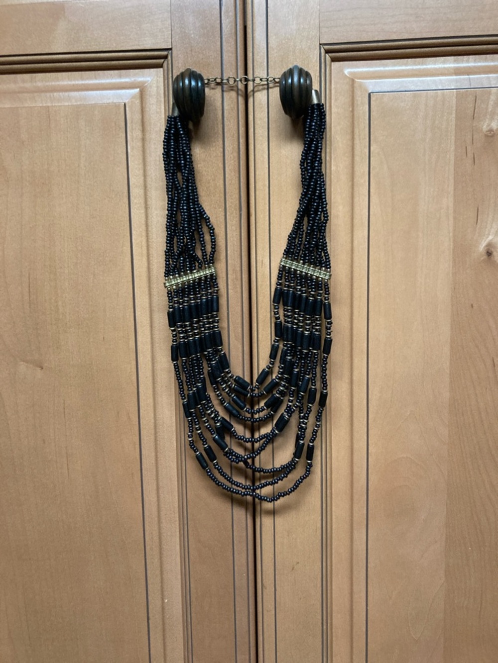 Multi-Strand Black Beaded Statement Necklace - Unbranded